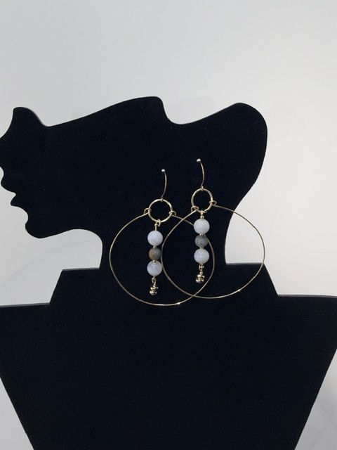 14k Gold-Filled Large Hoop Earrings with Blue Quartz