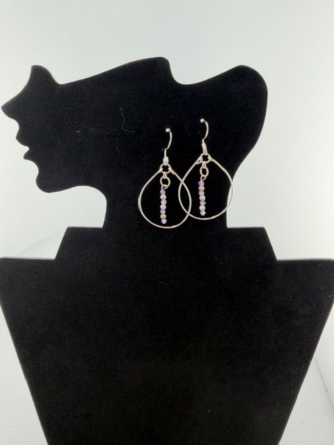 Silver-plated Hoops earring with Lavender Crystal/Silver Beads