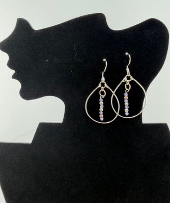 Silver-plated Hoops earring with Lavender Crystal/Silver Beads