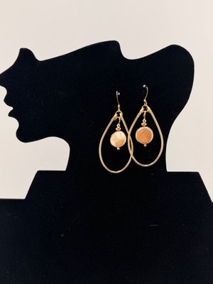 14k Gold-Plated Teardrop Hoop Earrings with a Genuine Pearl Drop