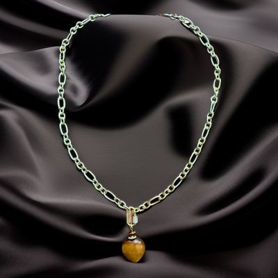 Chunky Gold Necklace with Tiger Eye Stone Heart