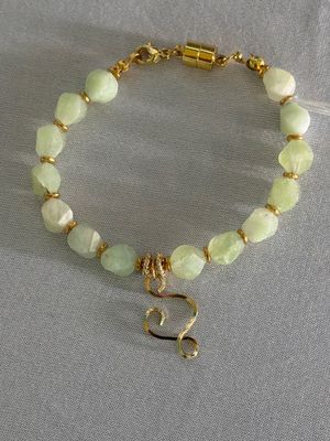 Lime Green Jade Bracelet with Gold Heart