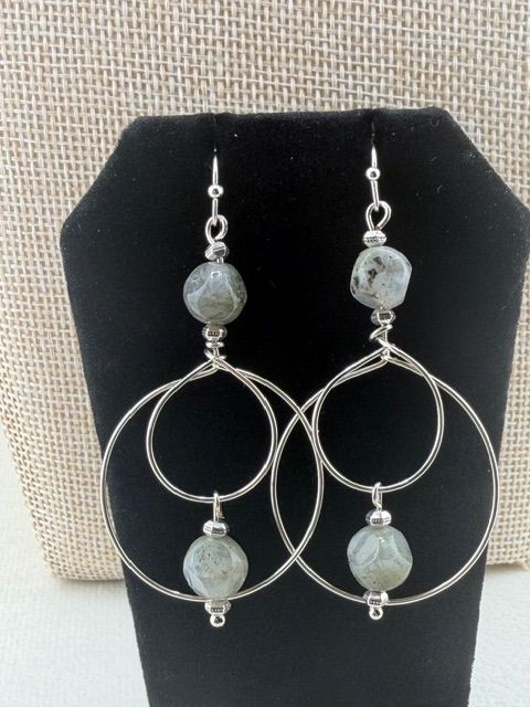 Labradorite Magic Square Double Hoops