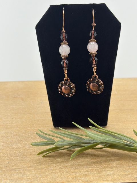 Dessert Bloom Earrings - Copper, Pink Quartz and Garnet