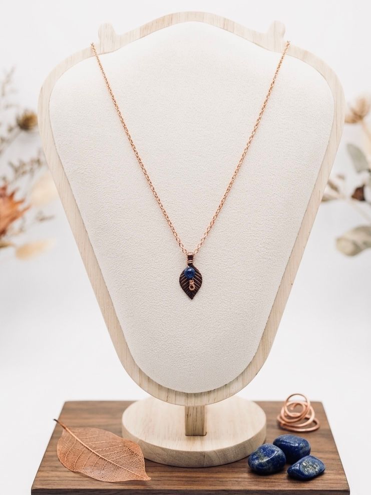 Copper Leaf Pendant with Blue Sodalite Stone