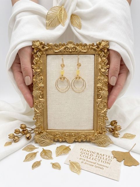 Gilded Willow Yellow Jade Dangles - Artisan Earrings