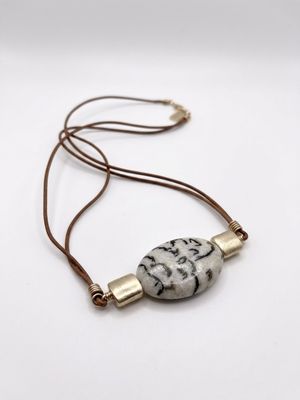 Zebra Jasper &amp; Brass Leather Necklace
