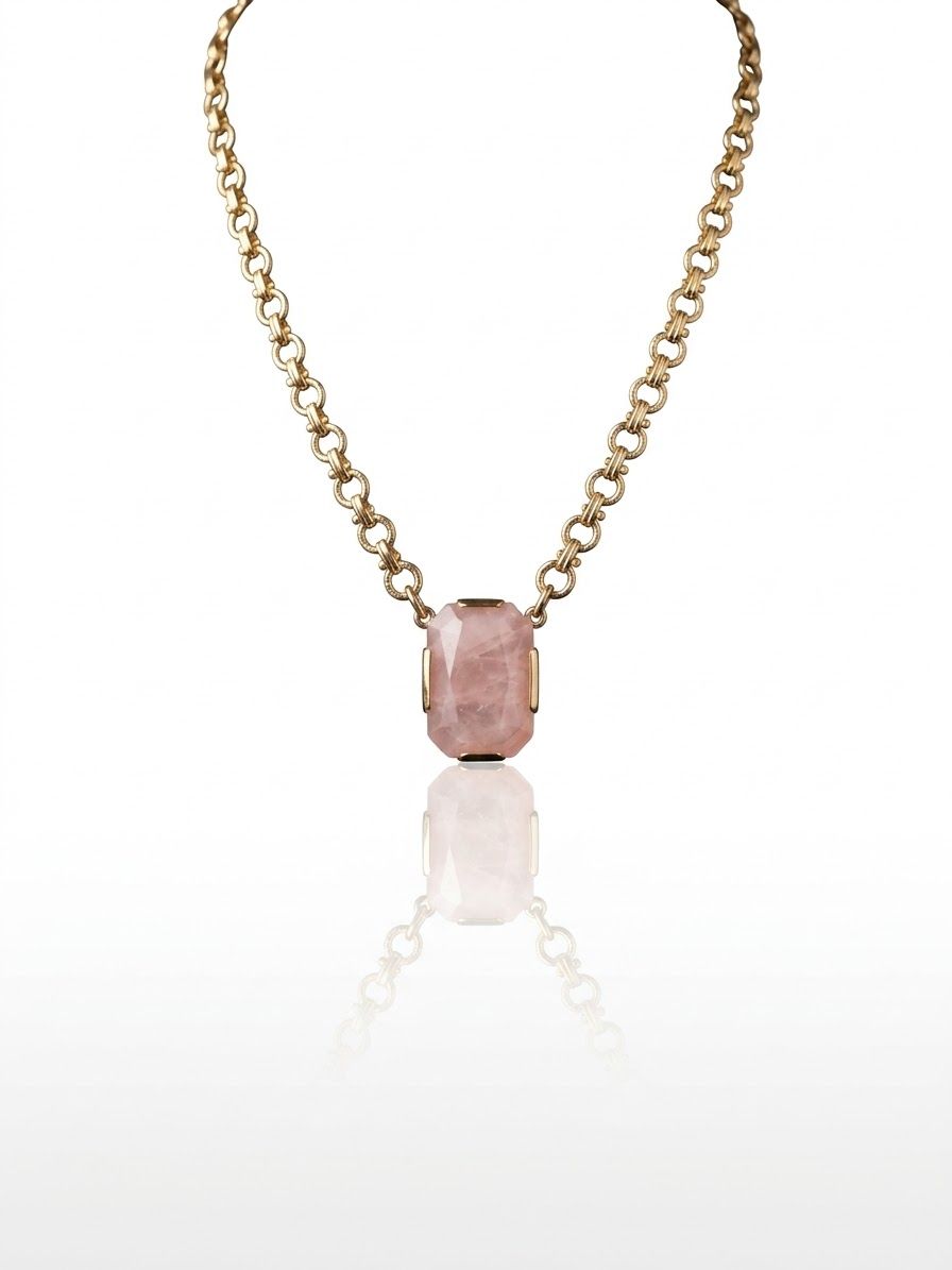 Emerald-Cut Rose Quartz Statement Necklace