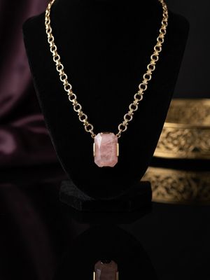 Emerald-Cut Rose Quartz Statement Necklace