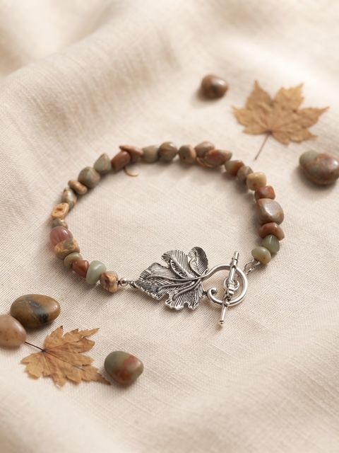 Falling Leaves Collection - Natural Stone and Leaf Toggle Bracelet