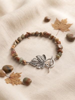 Falling Leaves Collection - Natural Stone and Leaf Toggle Bracelet