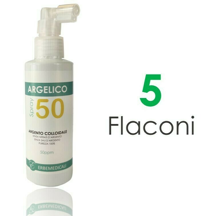 5 Flaconi ARGELICO® - Argento Colloidale Purissimo 50PPM - 150ml 5 Flaconi ARGELICO® - Argento Colloidale Purissimo 50PPM - 150ml