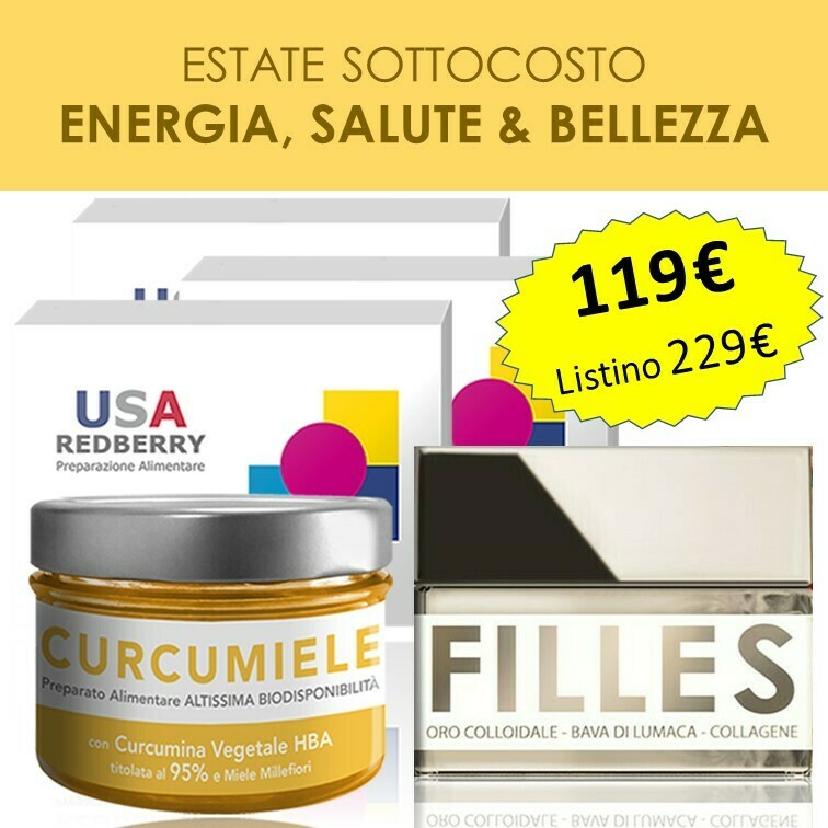 PROMO ENERGIA, SALUTE E BELLEZZA: 3 Redberry + 1 Curcumiele 110g + 1 Crema Filles PROMO ENERGIA, SALUTE E BELLEZZA: 3 Redberry + 1 Curcumiele 110g + 1 Crema Filles
