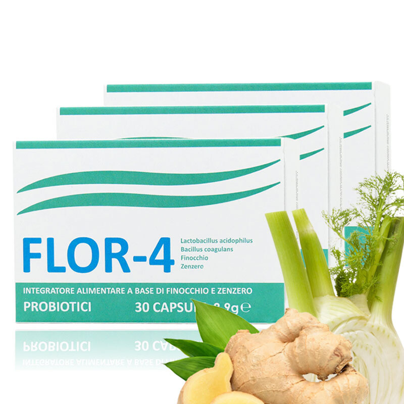 3 Conf. FLOR4 Probiotici - 30 Capsule - Regolarizza Intestino e Potenzia Sistema Immunitario 3 Conf. FLOR4 Probiotici - 30 Capsule - Regolarizza Intestino e Potenzia Sistema Immunitario