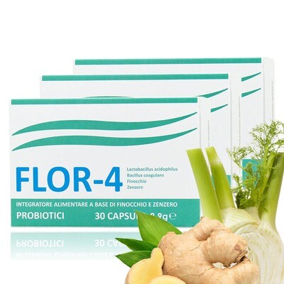 3 Conf. FLOR4 Probiotici - 30 Capsule - Regolarizza Intestino e Potenzia Sistema Immunitario 3 Conf. FLOR4 Probiotici - 30 Capsule - Regolarizza Intestino e Potenzia Sistema Immunitario
