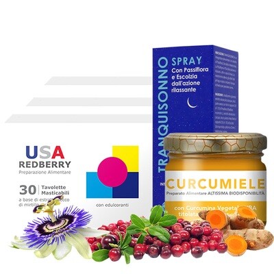 KIT FERMATEMPO + TRANQUISONNO: 3 Usa Redberry + 1 Curcumiele 110g + 1 Tranquisonno KIT FERMATEMPO + TRANQUISONNO: 3 Usa Redberry + 1 Curcumiele 110g + 1 Tranquisonno