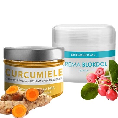 KIT STOP DOLORI INVERNO: 1 Curcumiele 230 gr + 1 BLOKDOL Crema 50 ML KIT STOP DOLORI INVERNO: 1 Curcumiele 230 gr + 1 BLOKDOL Crema 50 ML