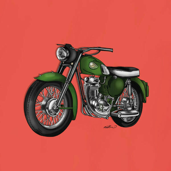 Contemporary Motorcycles - Green bike on red greeting card