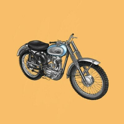 Contemporary Motorcycles - Blue bike on yellow greeting card