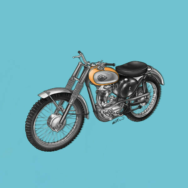Contemporary Motorcycles - Yellow bike on blue