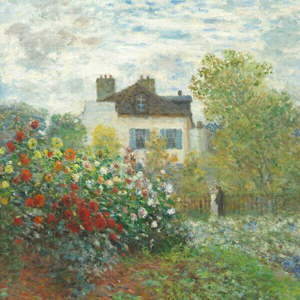 A corner of the garden with dahlias by Claude Monet