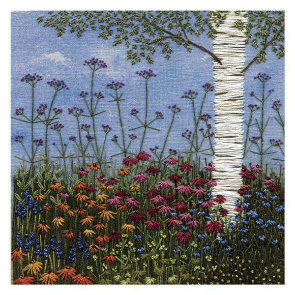 Jo Butcher - silver birch and summer flowers - mini card