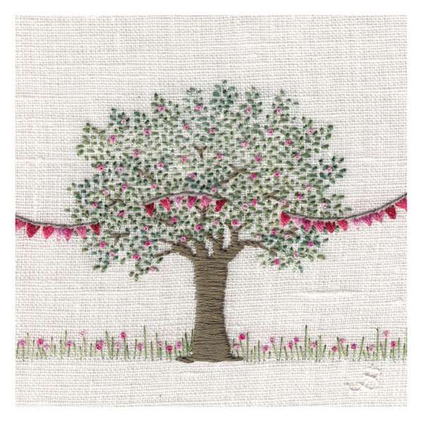 Jo Butcher - cherry tree in blossom with garland - mini card