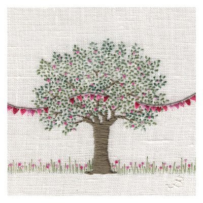 Jo Butcher - cherry tree in blossom with garland - mini card
