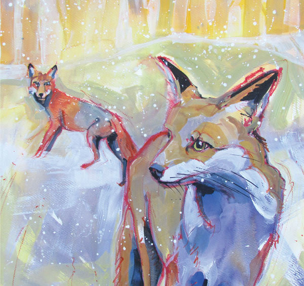 Annabel Langrish - foxes - mini card