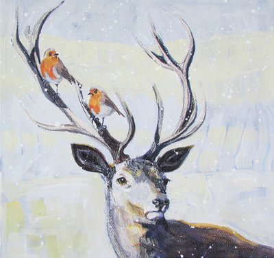 Annabel Langrish - stag with robins