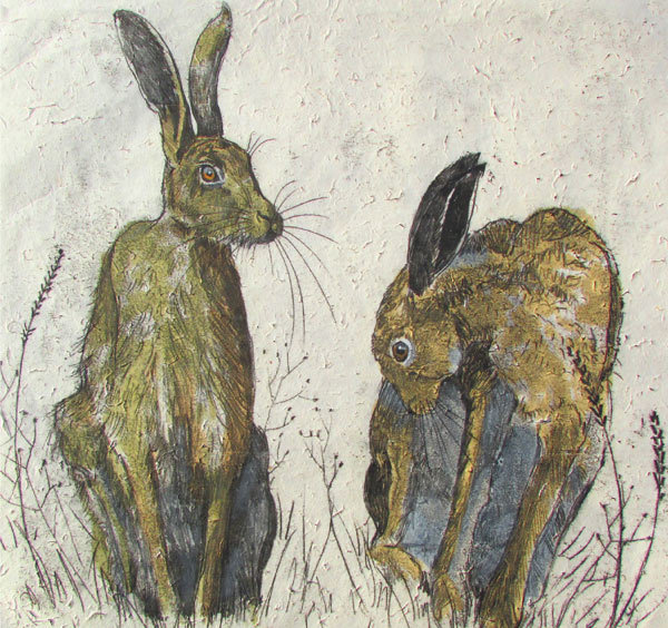 Annabel Langrish - hares - mini card