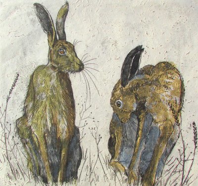 Annabel Langrish - hares - mini card