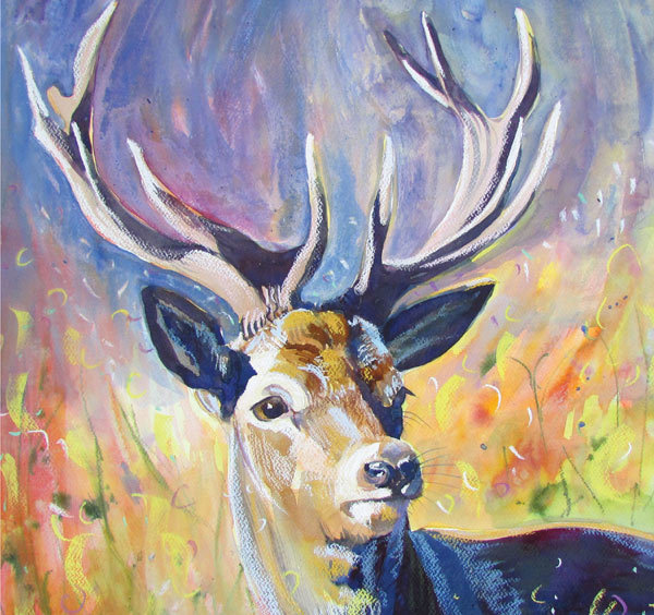 Annabel Langrish - stag on moor-mini card