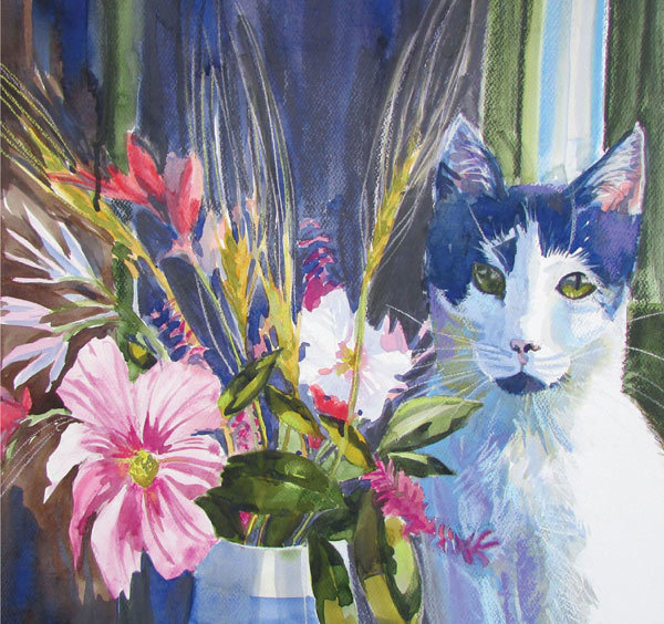 Annabel Langrish - cat on windowsill - mini card
