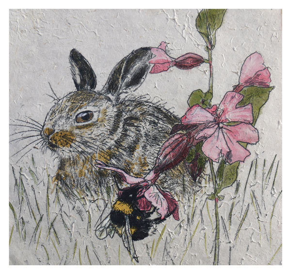 Annabel Langrish - hare and bumblebee- mini card
