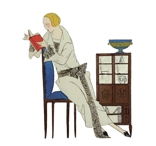 Art Deco -1920&#39;S FASHION reading on a chair
