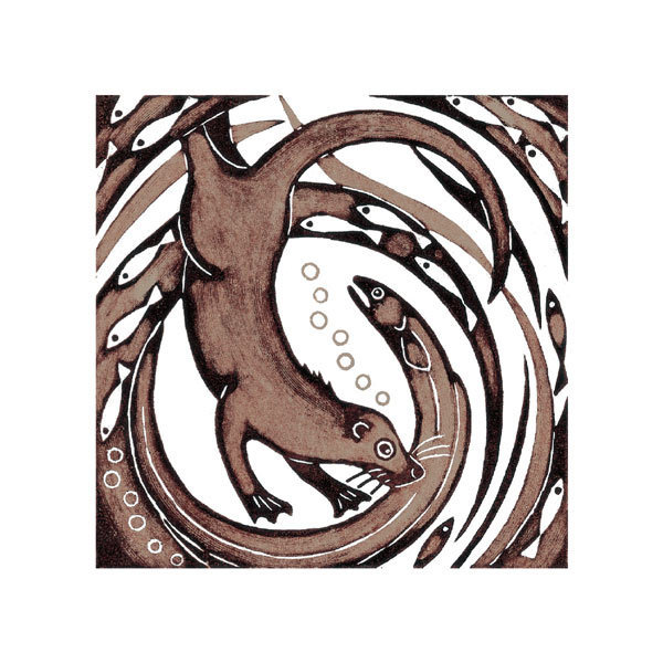 Nat Morley  - otter with eel - mini card