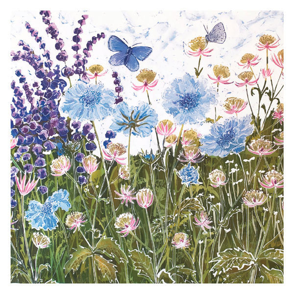 Batik - blue and pink floral meadow