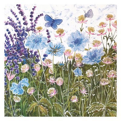 Batik - blue and pink floral meadow
