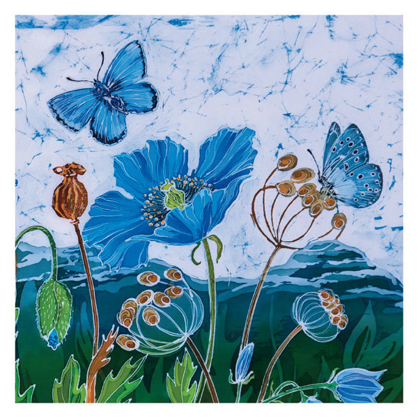 Batik - blue poppies and butterfly