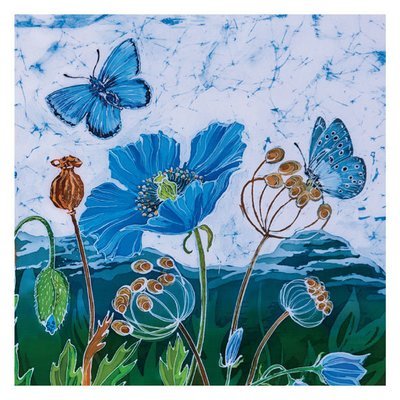 Batik - blue poppies and butterfly