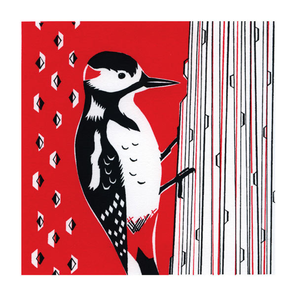 Catherine Bowdler - great spotted woodpecker - mini card