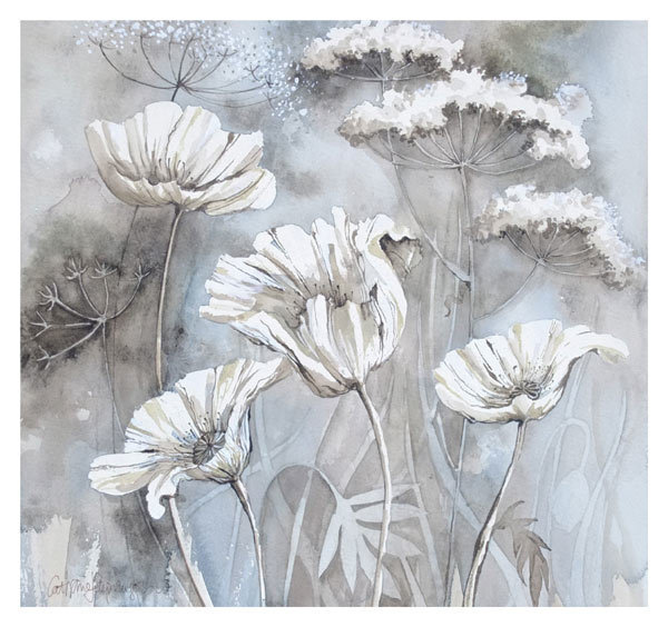 Catherine Stephenson  -white poppies - mini card