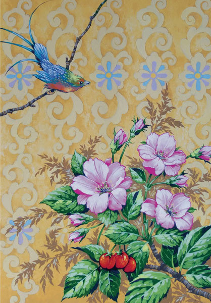 David Wolverson - bird and pink flowers
