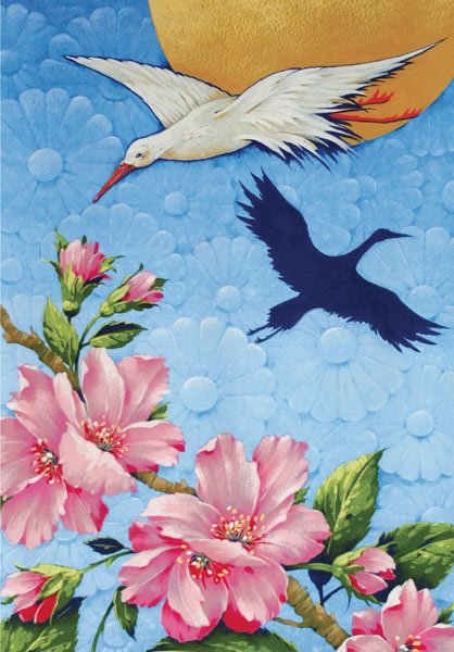 David Wolverson - bird in flight and pink blossom
