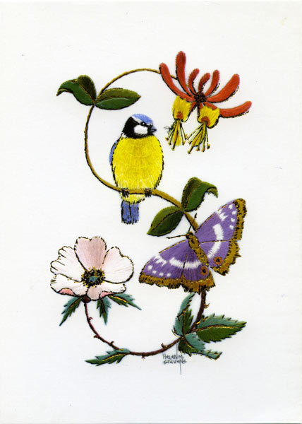 Helen M. Stevens -from an embroidery blue tit and honeysuckle
