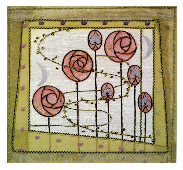Brigett Hill - Mackintosh style pink roses on stalks card
