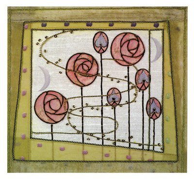 Brigett Hill - Mackintosh style pink roses on stalks card