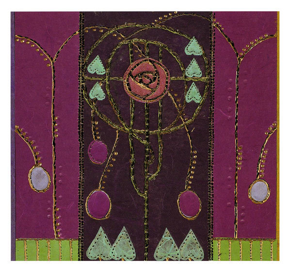 Brigett Hill - Mackintosh style Purple roses and green leaves - mini card