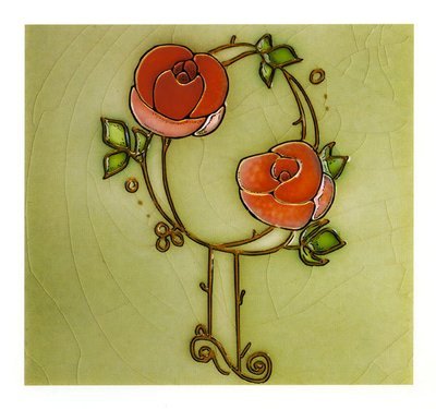 Art Nouveau roses tile card